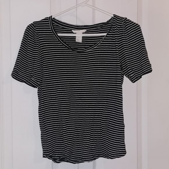 H&M shirt tee tshirt- black and white stripes- S - Picture 4 of 4
